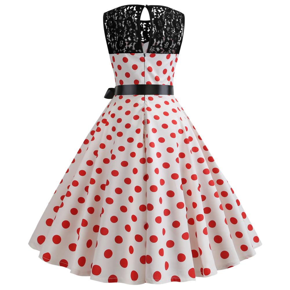 Summer Vintage Dot Print Sleeveless Dresses-STYLEGOING