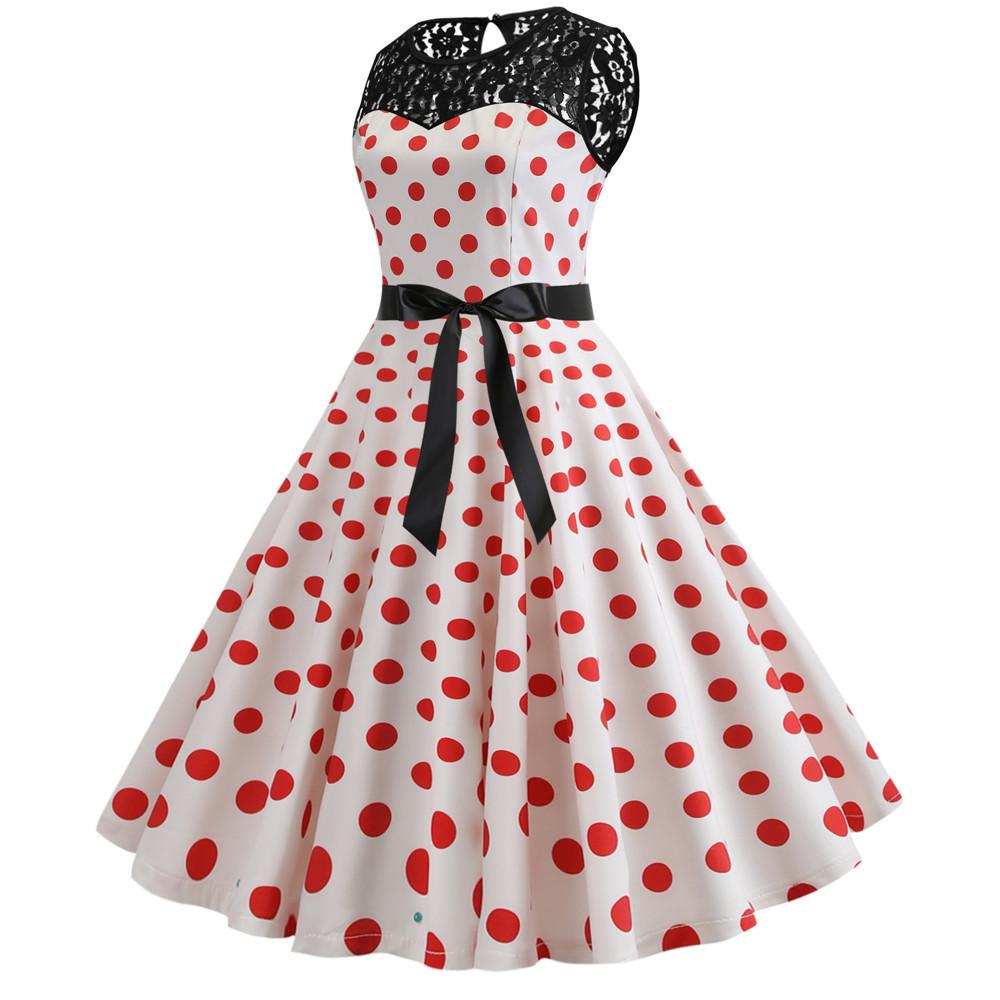 Summer Vintage Dot Print Sleeveless Dresses-STYLEGOING