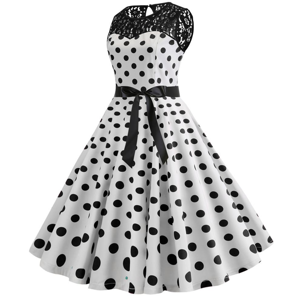 Summer Vintage Dot Print Sleeveless Dresses-STYLEGOING