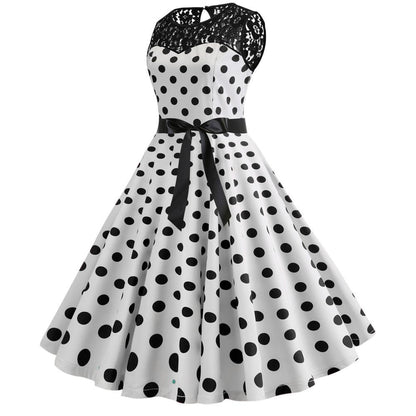 Summer Vintage Dot Print Sleeveless Dresses-STYLEGOING