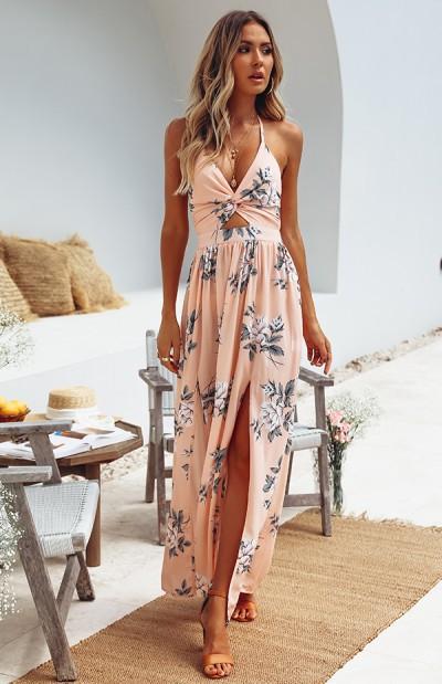 Sexy Halter Chiffon Long Beach Dresses-STYLEGOING