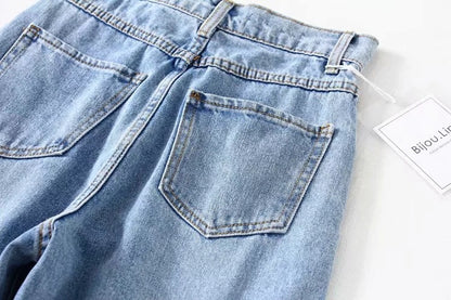 Women Broken Holes High Waist Loose Jeans