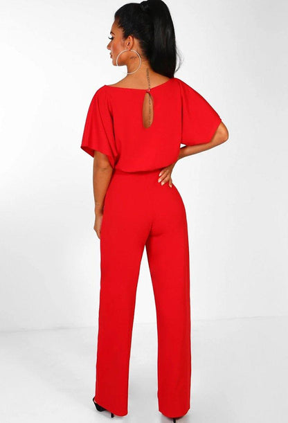 Women Summer Belt Short Sleeves Summer Jumpsuits-STYLEGOING