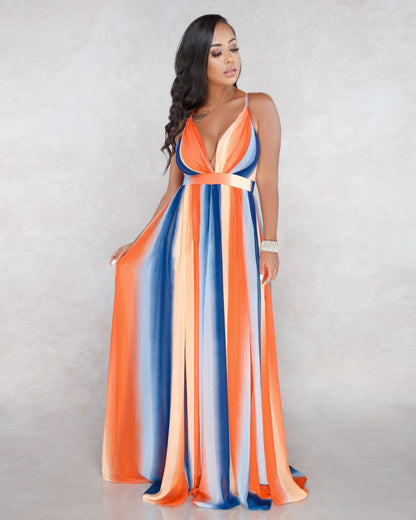 Summer Chiffon Deep V Neck Long Dresses