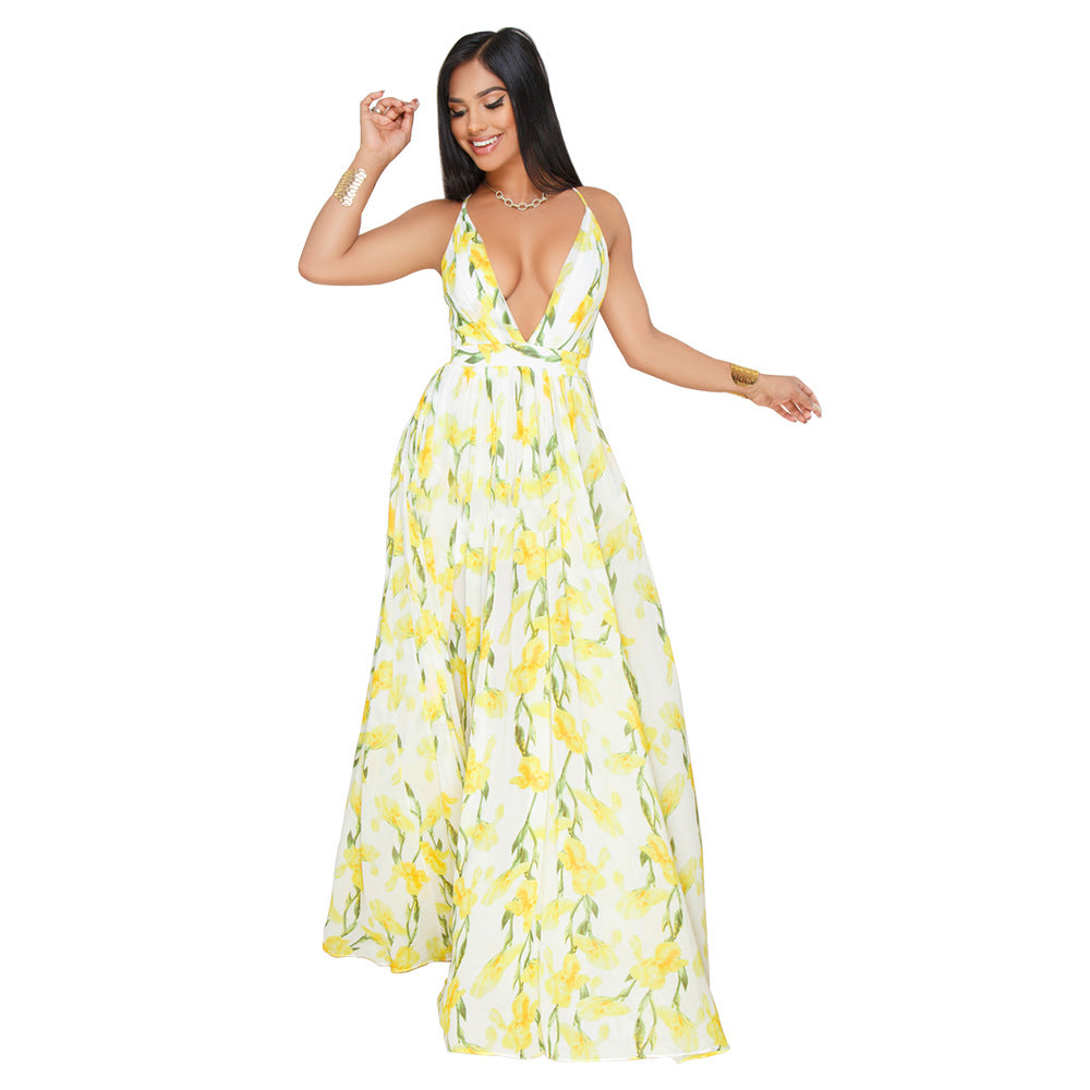Summer Chiffon Deep V Neck Long Dresses