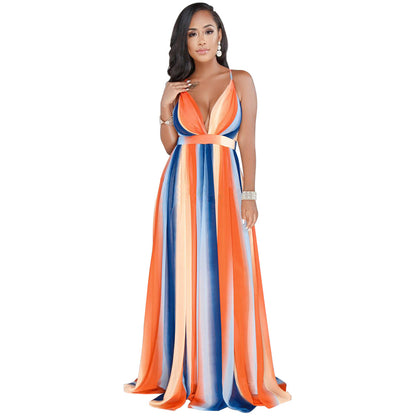 Summer Chiffon Deep V Neck Long Dresses