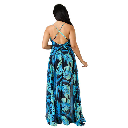 Summer Chiffon Deep V Neck Long Dresses