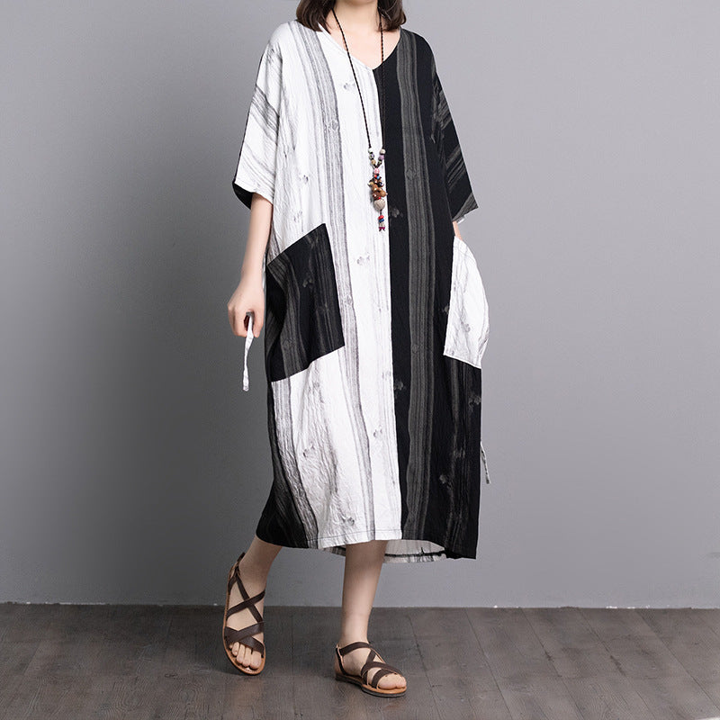 Summer Linen Plus Sizes Women Midi Dresses