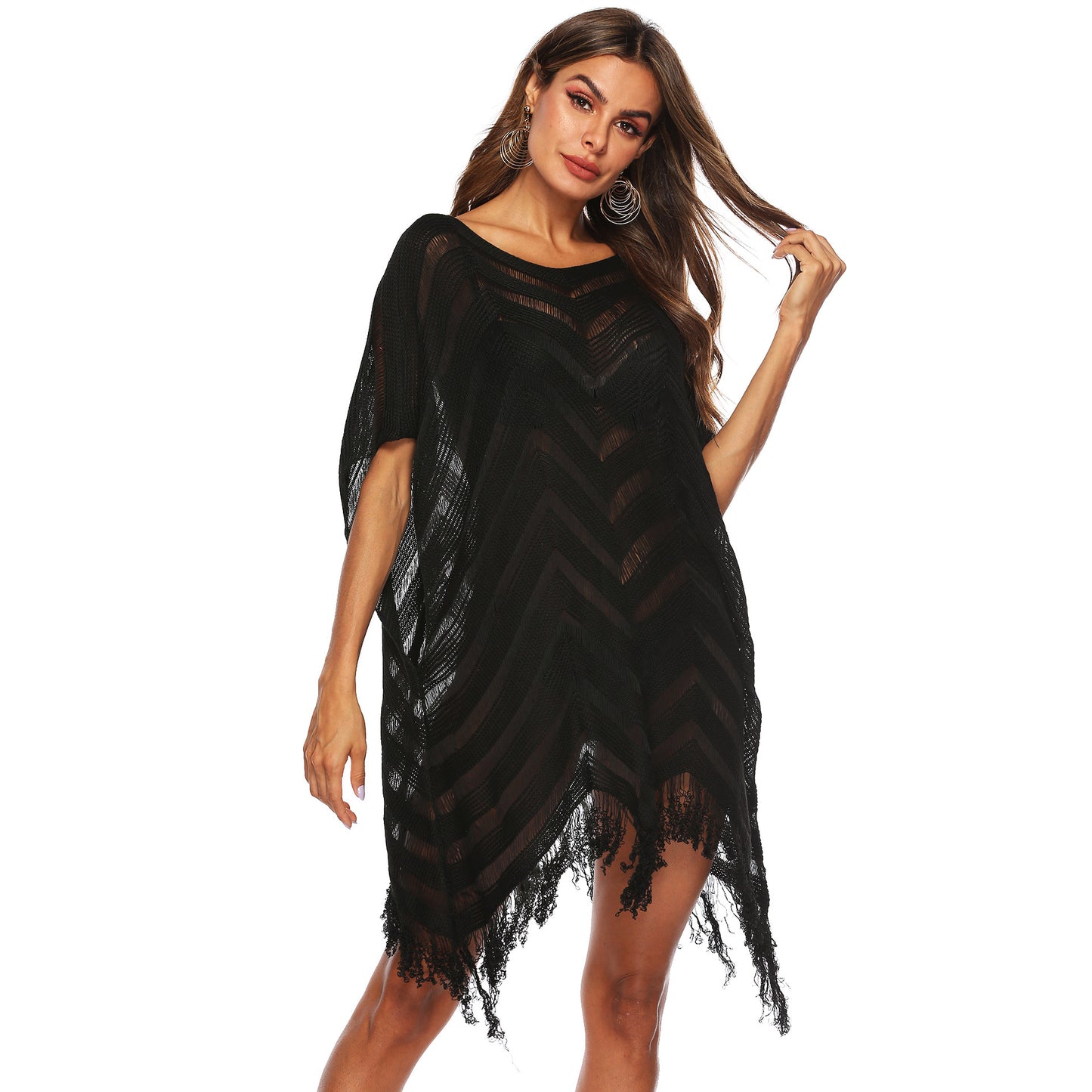 Black Off The Shoulder Tassels Summer Beach Cover Ups