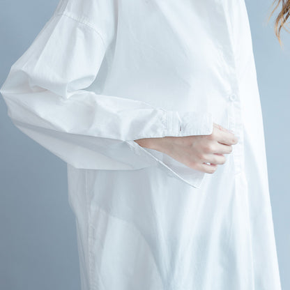 White Round Neck Long Shirt Dresses