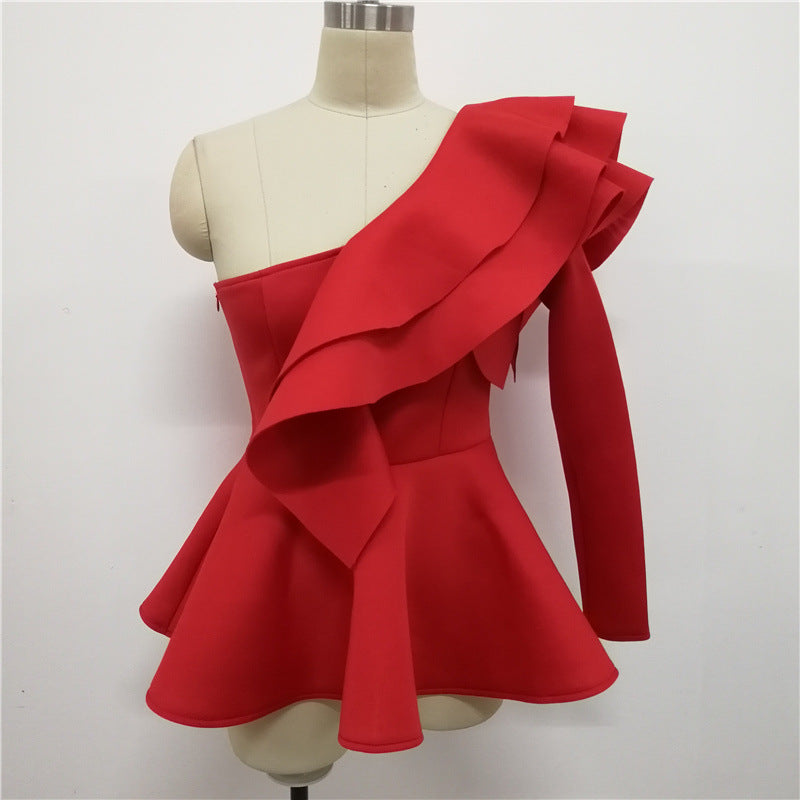 Sexy One Shoulder Ruffled Women Top Shirts