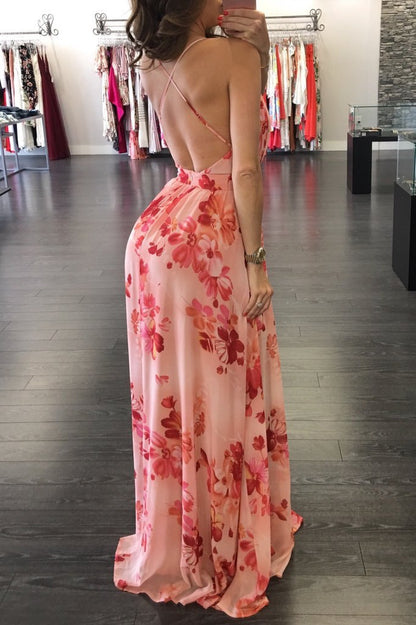 Summer Chiffon Deep V Neck Long Dresses