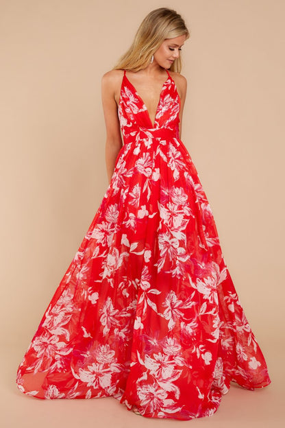 Summer Chiffon Deep V Neck Long Dresses