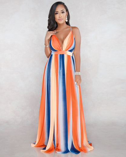 Summer Chiffon Deep V Neck Long Dresses