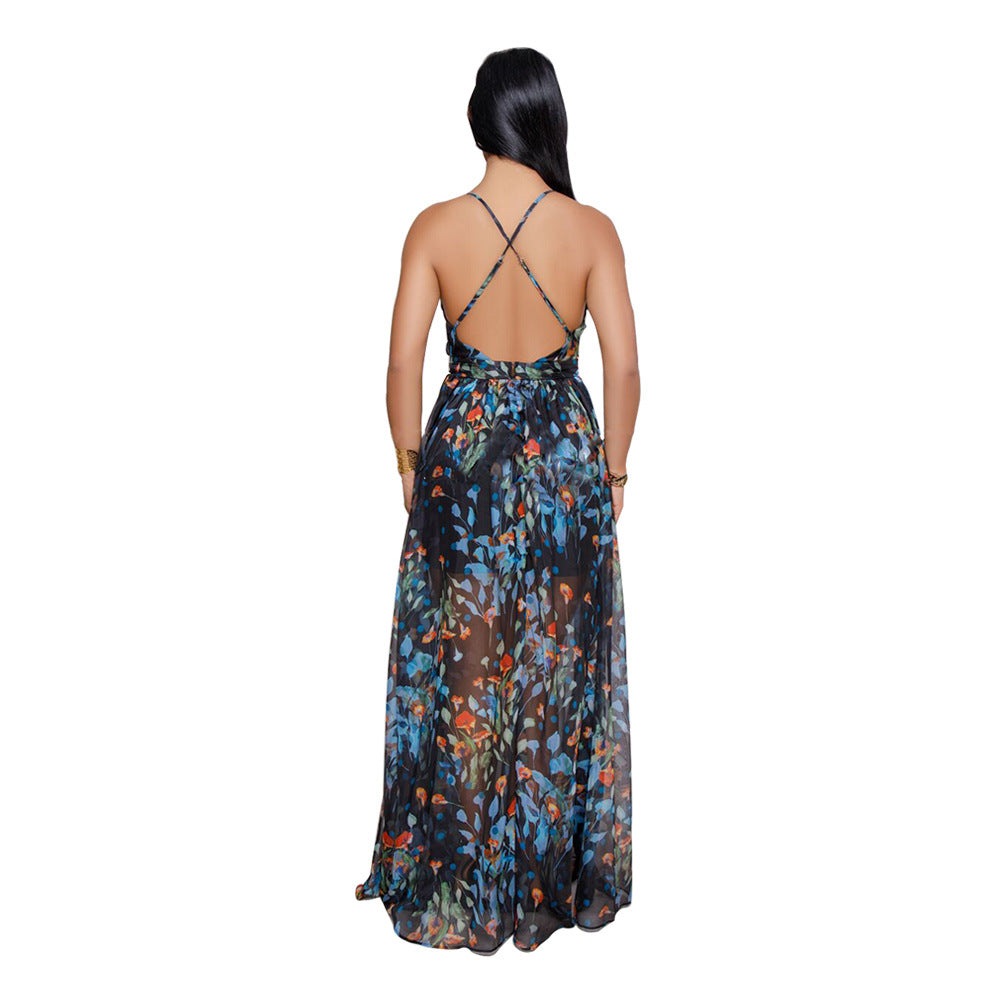 Summer Chiffon Deep V Neck Long Dresses