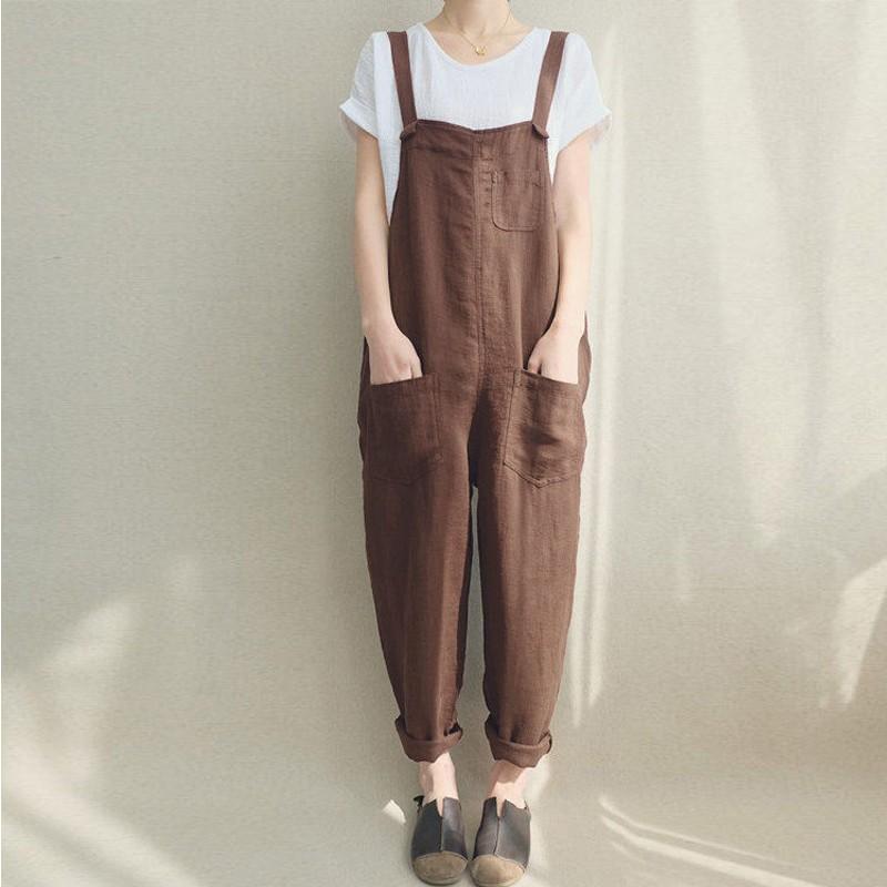 Women Plus Sizes Leisure Linen Rompers-STYLEGOING