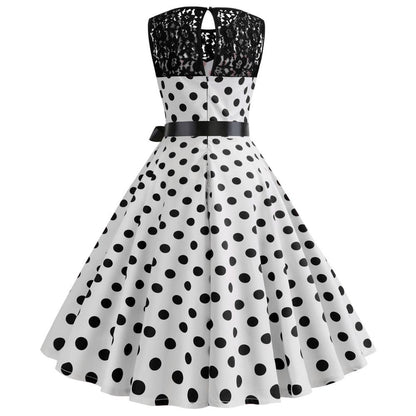 Summer Vintage Dot Print Sleeveless Dresses-STYLEGOING