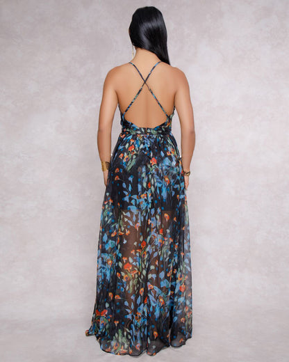 Summer Chiffon Deep V Neck Long Dresses