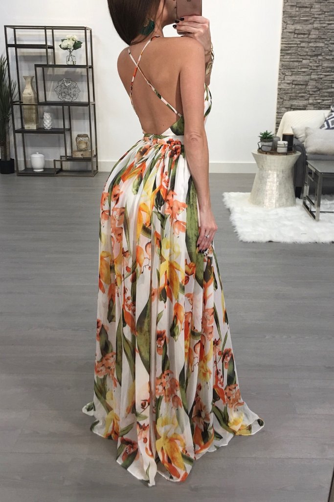 Summer Chiffon Deep V Neck Long Dresses