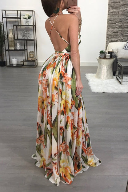 Summer Chiffon Deep V Neck Long Dresses