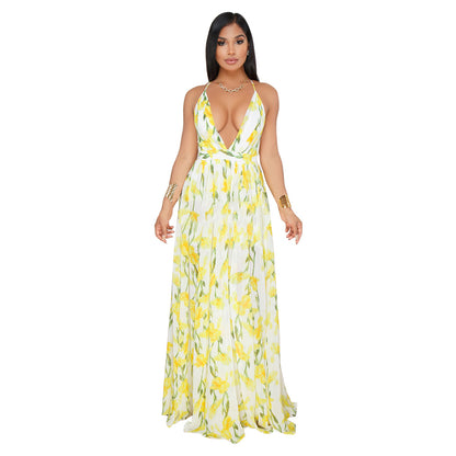Summer Chiffon Deep V Neck Long Dresses
