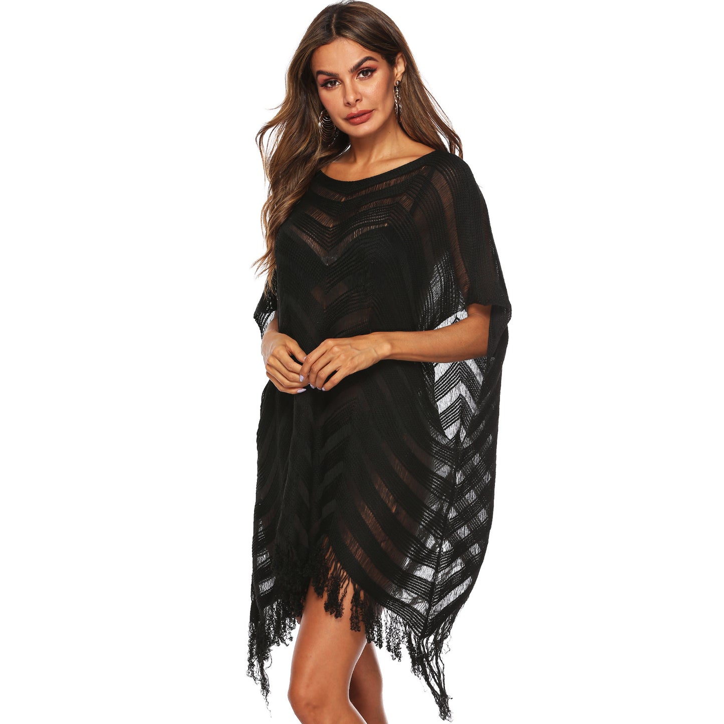 Black Off The Shoulder Tassels Summer Beach Cover Ups