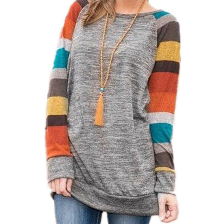Leisure Striped Long Sleeves T Shirts for Women
