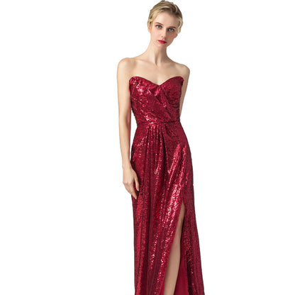 Sexy Women Red Strapless Long Evening Party Dresses