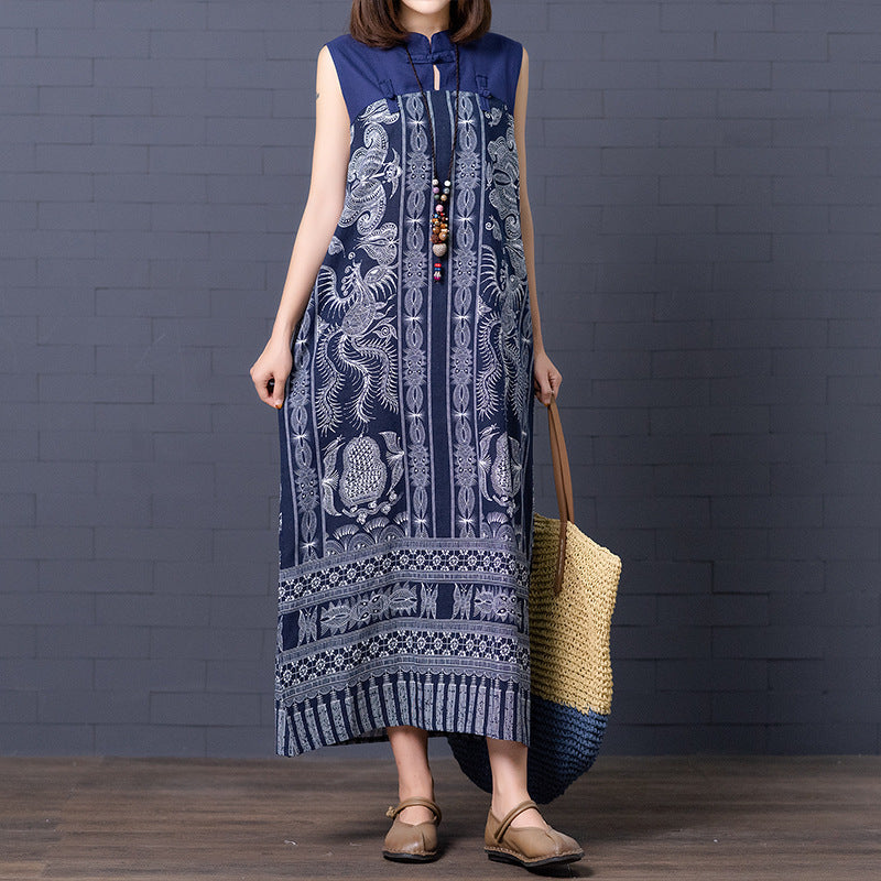 Vintage Linen Sleeveless Plus Sizes Women Long Dresses