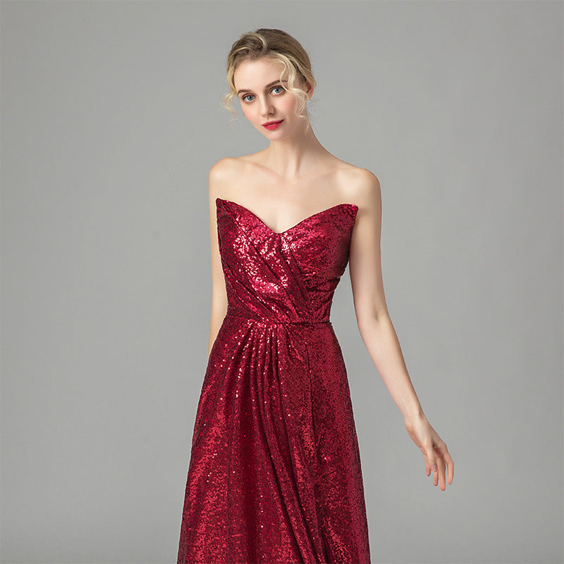 Sexy Women Red Strapless Long Evening Party Dresses