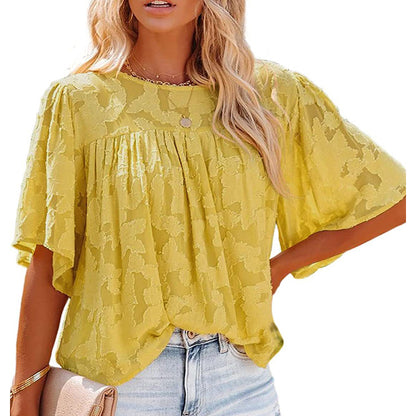 Casual Trumpet Sleeves Summer Lace Blouses