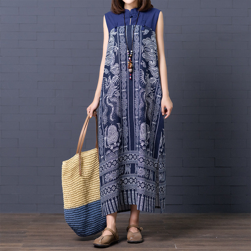 Vintage Linen Sleeveless Plus Sizes Women Long Dresses