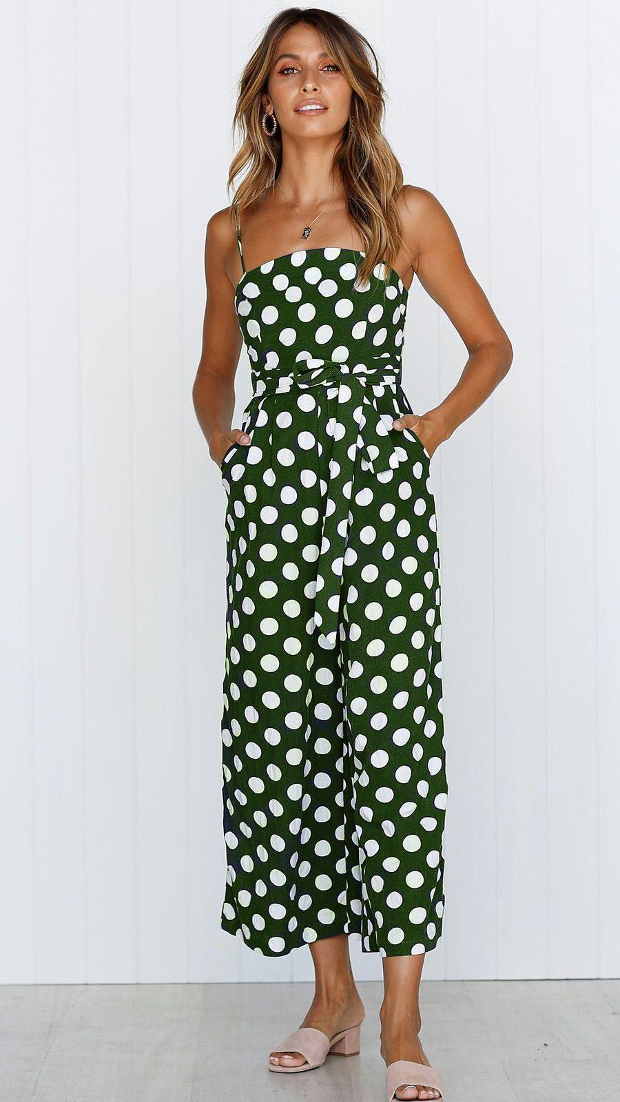 Sleeveless Dot Print High Waist Summer Jumpsuits-STYLEGOING