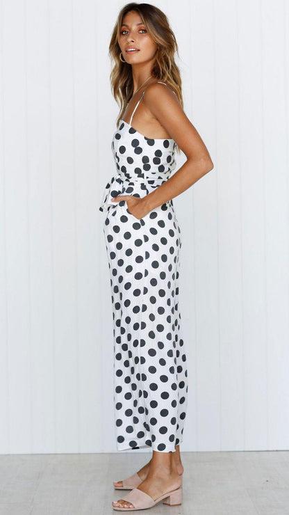 Sleeveless Dot Print High Waist Summer Jumpsuits-STYLEGOING