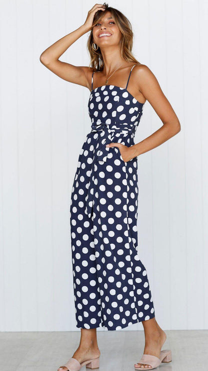 Sleeveless Dot Print High Waist Summer Jumpsuits-STYLEGOING