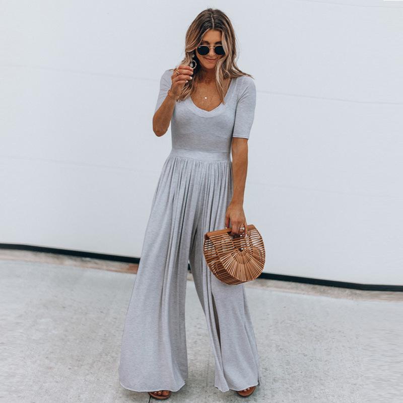 Round Neck Fashion Jumpsuits-STYLEGOING