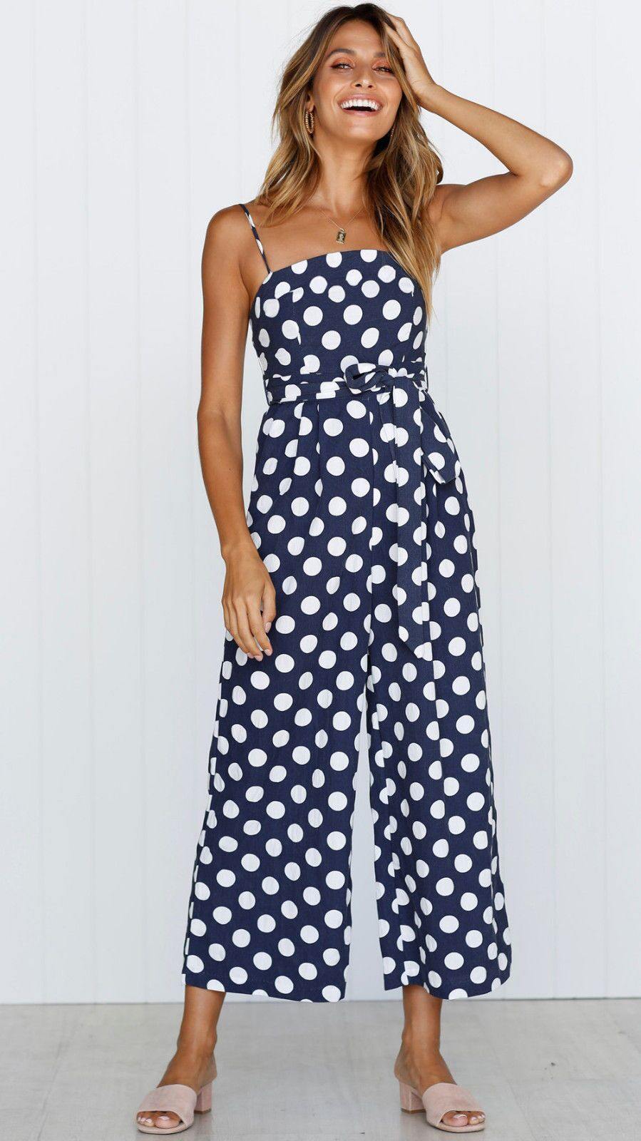 Sleeveless Dot Print High Waist Summer Jumpsuits-STYLEGOING