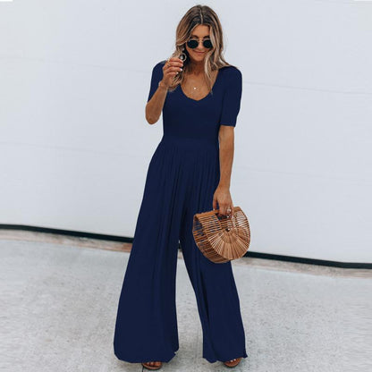 Round Neck Fashion Jumpsuits-STYLEGOING