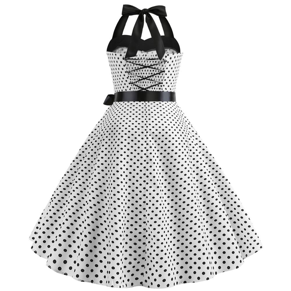 Summer Halter Dot Print Strapless Retro Dresses-STYLEGOING