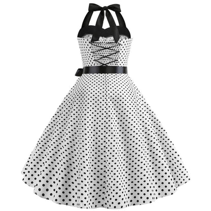 Summer Halter Dot Print Strapless Retro Dresses-STYLEGOING