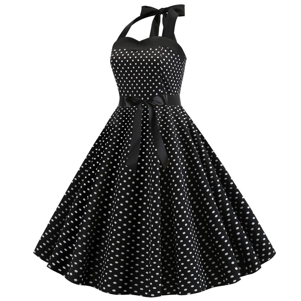 Summer Halter Dot Print Strapless Retro Dresses-STYLEGOING