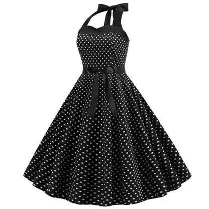 Summer Halter Dot Print Strapless Retro Dresses-STYLEGOING
