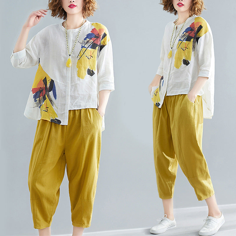 Women Chiffon Irregular Shirts and Harem Pants Summer Outfits