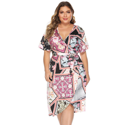 Women Plus Sizes Floral Print Summer Dresses-STYLEGOING