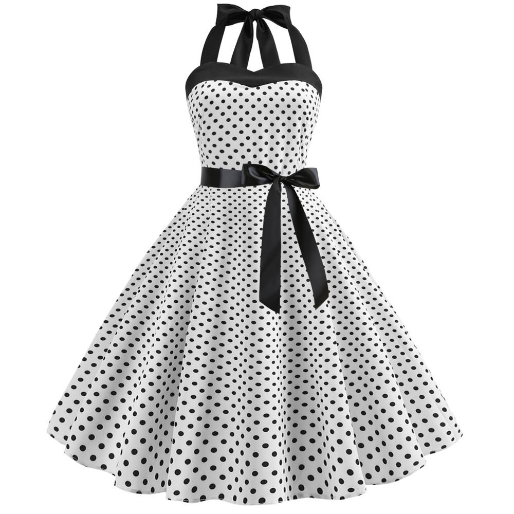 Summer Halter Dot Print Strapless Retro Dresses-STYLEGOING