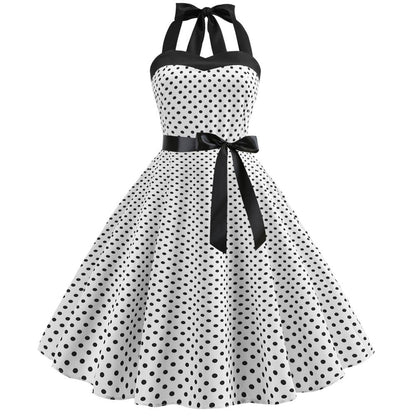 Summer Halter Dot Print Strapless Retro Dresses-STYLEGOING