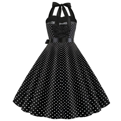 Summer Halter Dot Print Strapless Retro Dresses-STYLEGOING