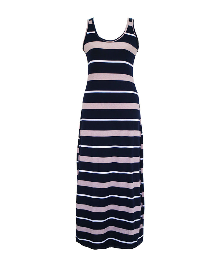 Summer Sleeveless Striped Long Dresses