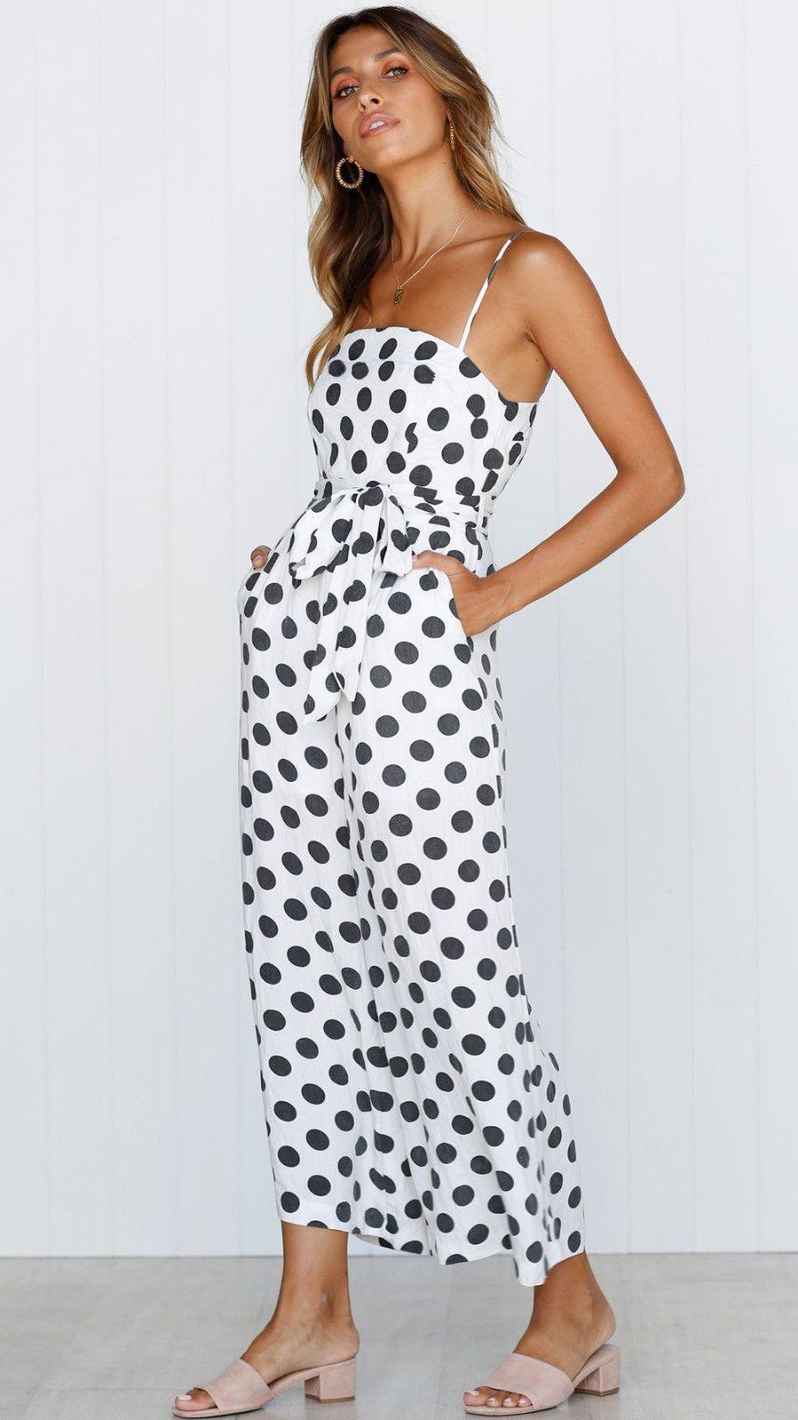 Sleeveless Dot Print High Waist Summer Jumpsuits-STYLEGOING