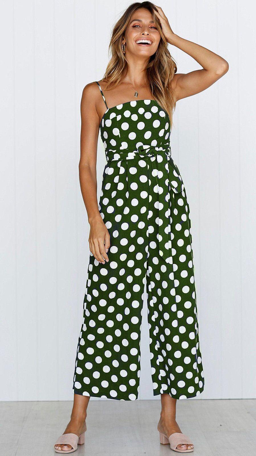 Sleeveless Dot Print High Waist Summer Jumpsuits-STYLEGOING